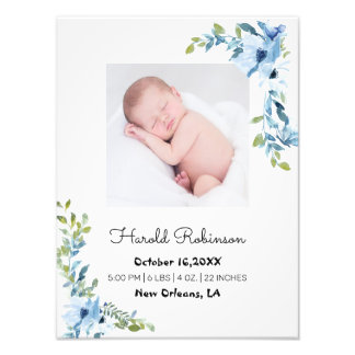 Impression Photo Statistiques de naissance de bébé Floral