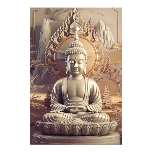 Impression Photo Statue de bouddha serène dans paysage paisible 3D (Devant)