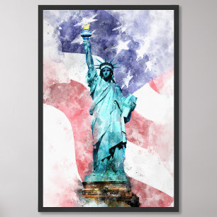 Impression Photo Statue de la Liberté avec aquarelle drapeau