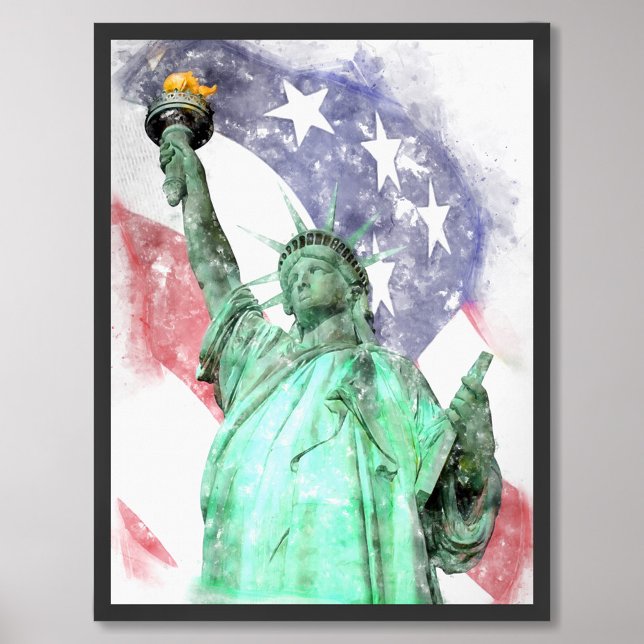 Impression Photo Statue de la Liberté closeup avec drapeau aquarell (Créateur téléchargé)