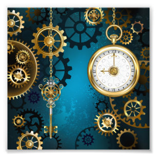 Impression Photo Steampunk Arrière - plan turquoise avec Gears