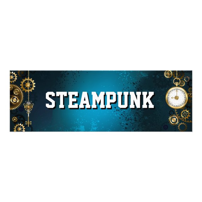Impression Photo Steampunk Arrière - plan turquoise avec Gears (Devant)