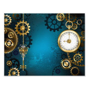 Impression Photo Steampunk Arrière - plan turquoise avec Gears