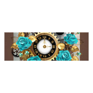 Impression Photo Steampunk Clock and Turquoise Roses on Striped