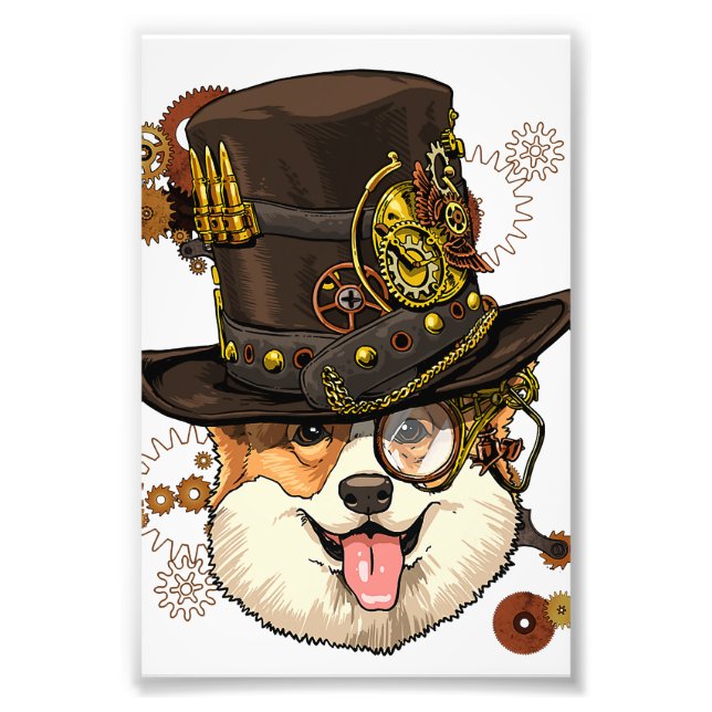 Impression Photo Steampunk Corgi Dog Steampunk Lovers (Devant)