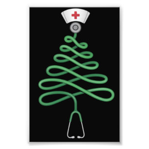 Impression Photo Stethoscope Sapin de Noël Infirmière Tenue de bloc