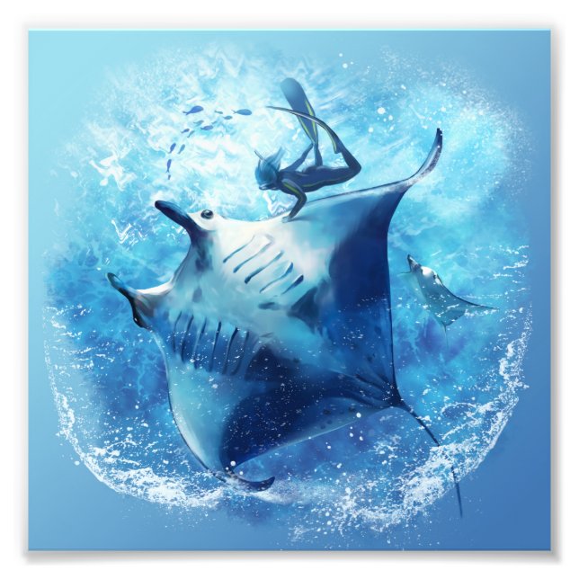 Impression Photo Stingray de mer et plongeur (Devant)