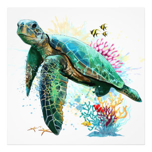 Impression Photo Style d'aquarelle sous-marine de tortue marine