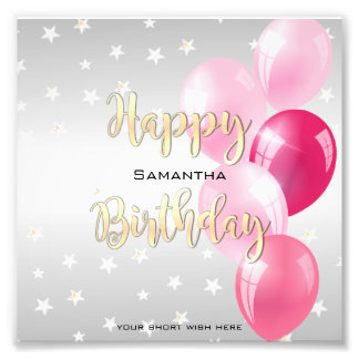 Impression Photo Stylish Starry Joyeux anniversaire et ballons rose