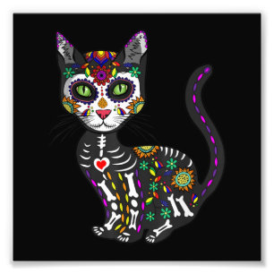 Impression Photo Sugar Skull Mexican Cat Halloween Day Of The Dead