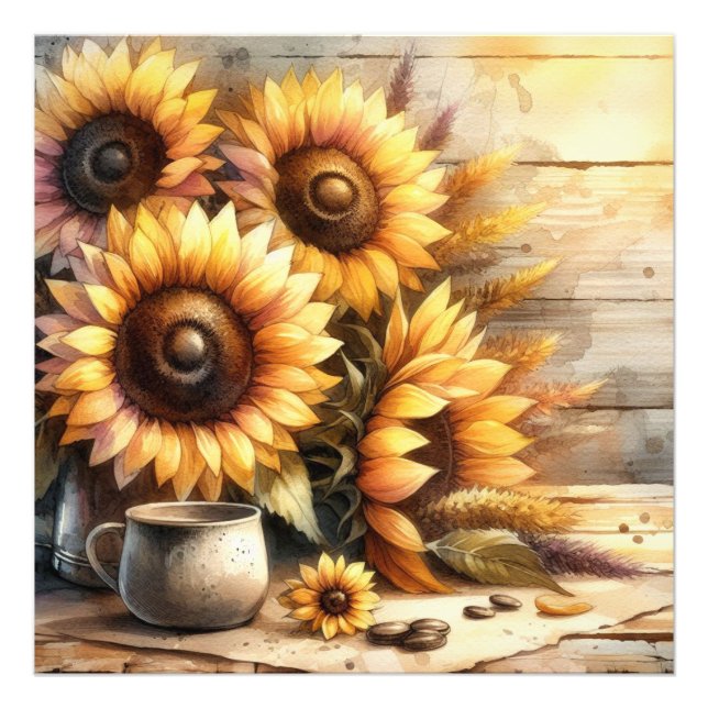 Impression Photo Sunflowers Watercolor Painting (Devant)