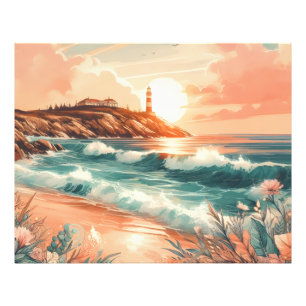 Impression Photo Sunset Lighthouse Ocean Beach Boho Floral