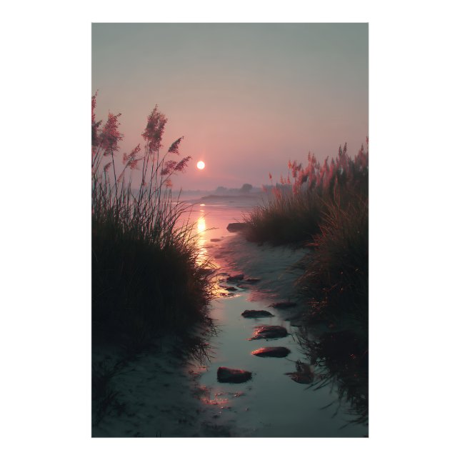 Impression Photo Sunset Reeds Stream Coastal Path Glow (Devant)