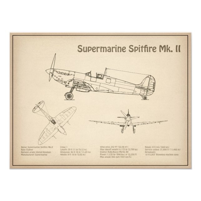 Impression Photo Supermarine Spitfire - Plan directeur de l'avion S (Devant)