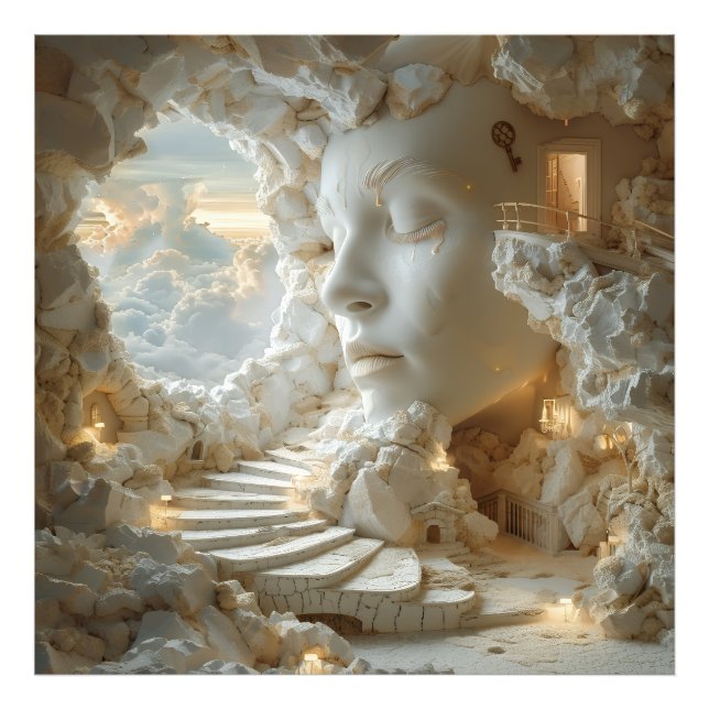 Impression Photo Surreal Marble Head Interior Dreamscape Stairway (Devant)