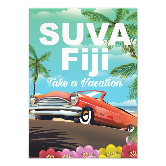 Impression Photo Suva, Fidji affiche de vacances vintage (Devant)