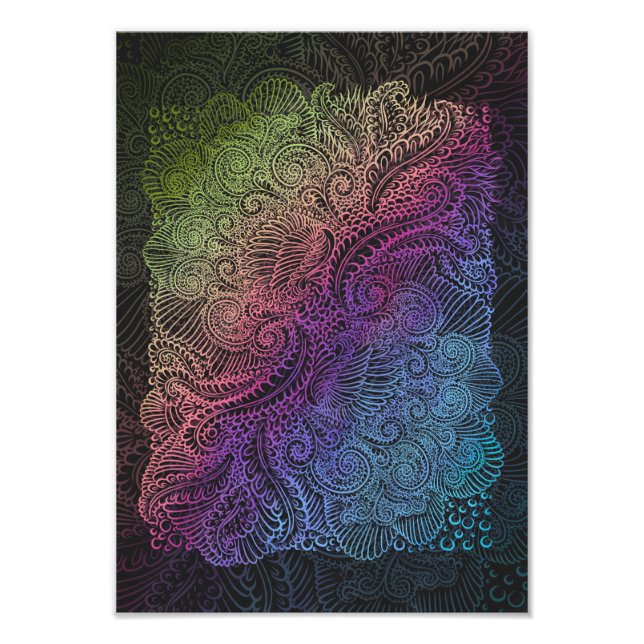 Impression Photo Swirl prismatique | Arc-en-ciel Fractal Feather Ar (Devant)