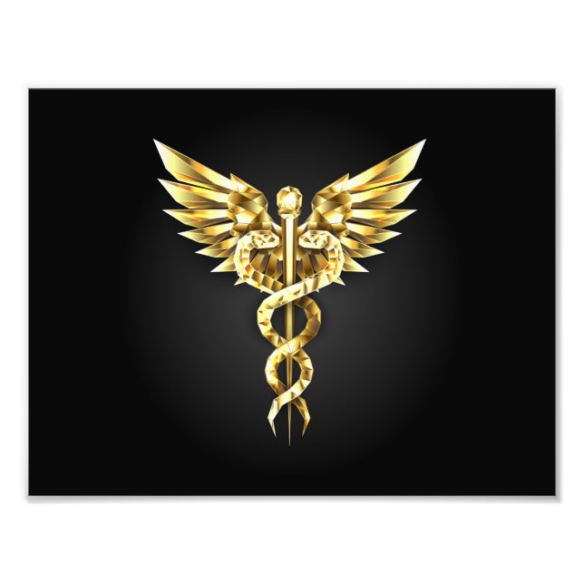 Impression Photo Symbole caducee polygonale en or (Devant)
