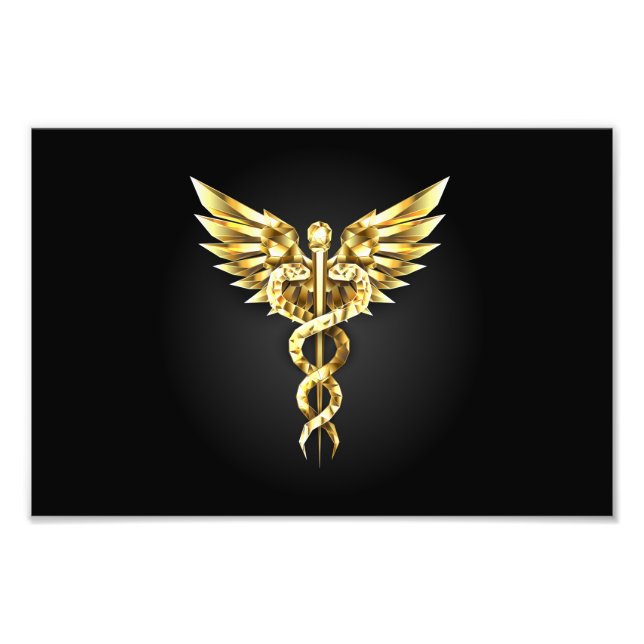 Impression Photo Symbole caducee polygonale en or (Devant)