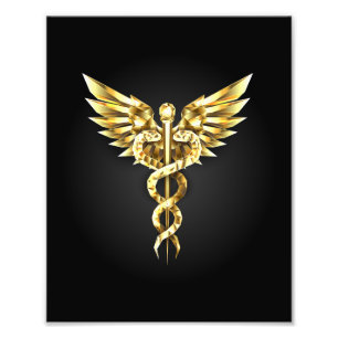 Impression Photo Symbole caducee polygonale en or