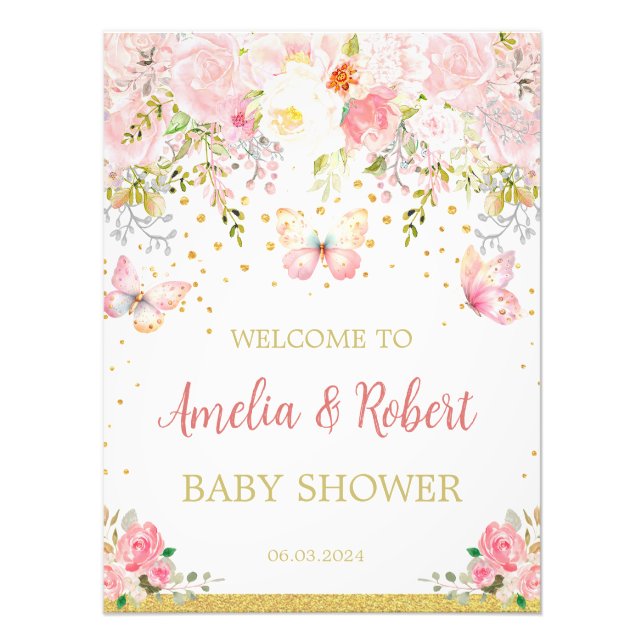 Impression Photo Symbole de bienvenue aux papillons roses (Devant)