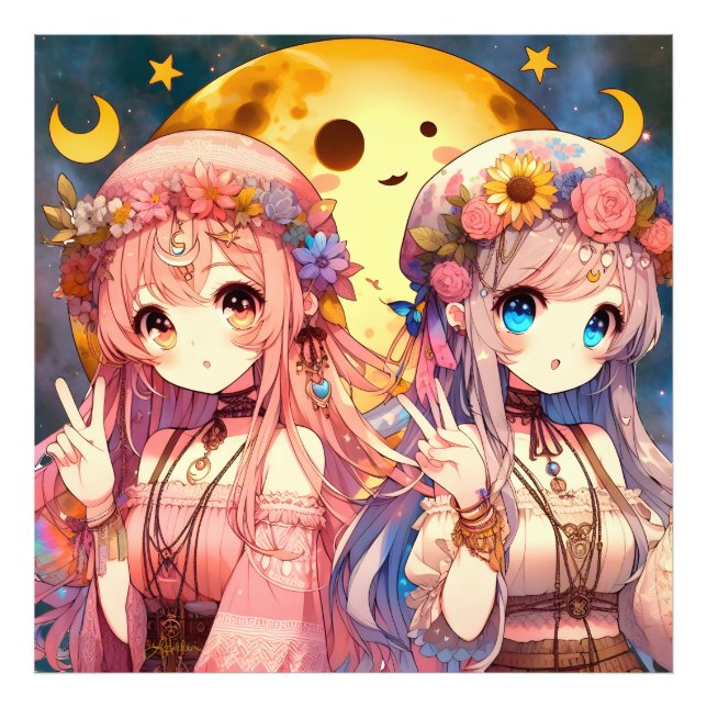 Impression Photo SYMBOLE DE LA FEMME Anime Hippie Lune Filles Donne (Devant)