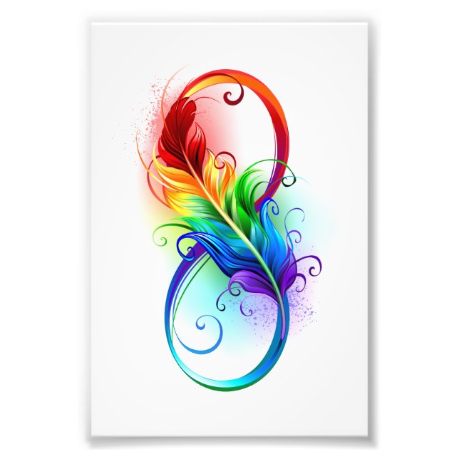 Impression Photo Symbole d'infini avec plume arc-en-ciel (Devant)