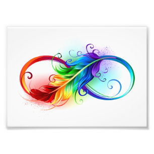 Impression Photo Symbole d'infini avec plume arc-en-ciel