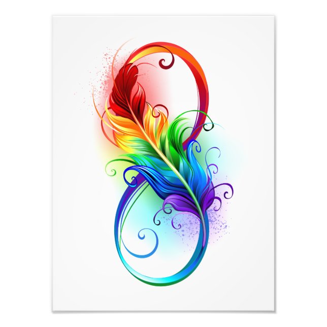 Impression Photo Symbole d'infini avec plume arc-en-ciel (Devant)