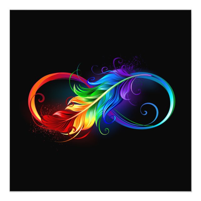 Impression Photo Symbole infini avec plume arc-en-ciel (Devant)