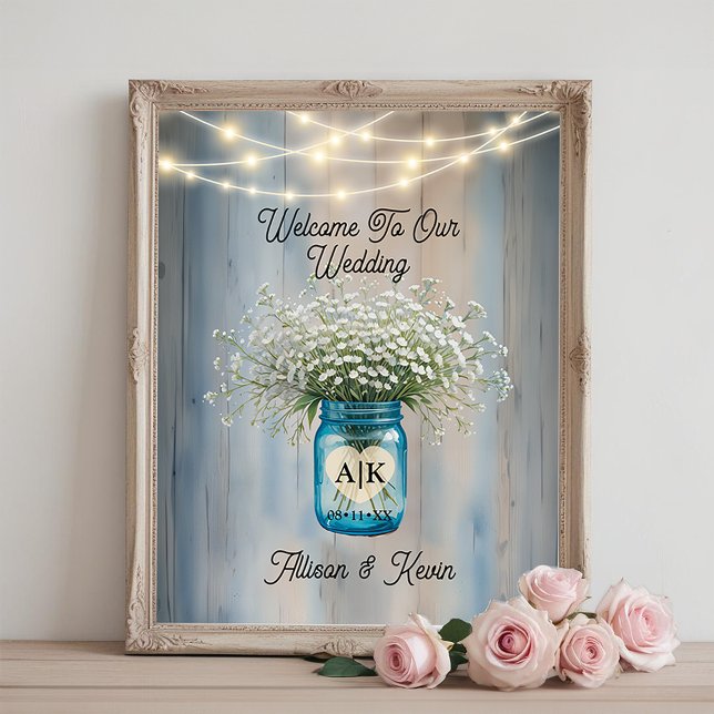 Impression Photo Symbole Mariage de l’affiche Rustic Baby’s Breath  (Wedding Welcome Sign)
