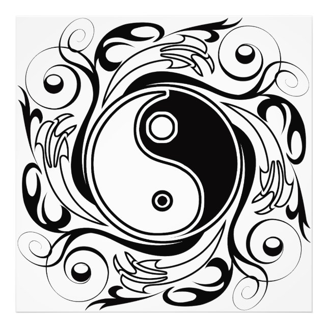 Impression Photo Symbole Yin et Yang Style tatouage noir et blanc (Devant)