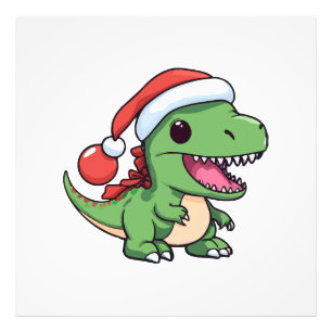 Impression Photo T-Rex dinosaure mignon avec un chapeau de Noël
