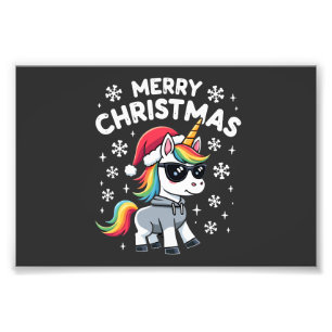 Impression Photo T-Shirt Licorne de Noël avec Chapeau de Père Noël