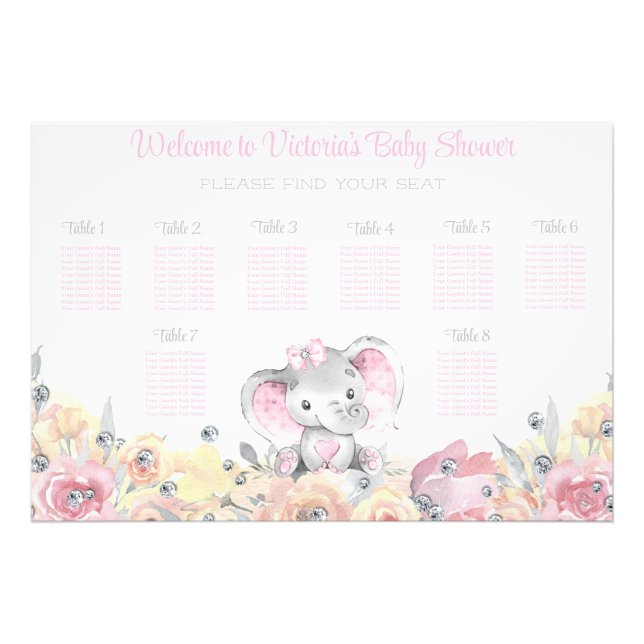 Impression Photo Tableau de placement pour Baby Shower Fille Fleur  (Devant)