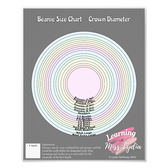Impression Photo Tableau Des Dimensions De La Béanie Crochet À Usag (Devant)