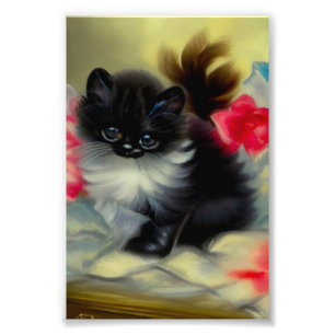 Impression Photo Tableau vintage de chaton noir et blanc