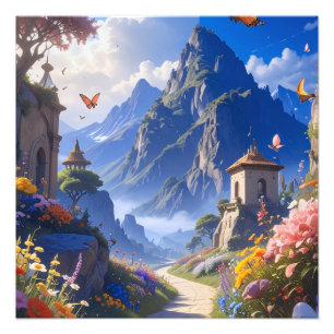 Impression Photo Tapisserie de paysage de fantasy rêveur – Montagne