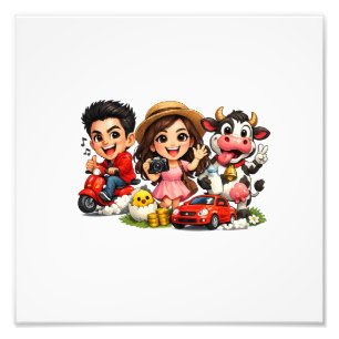 Impression Photo Tasse vache et amis de caricature de dessin animé