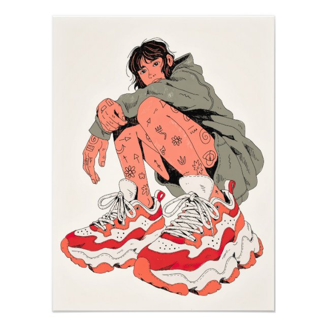 Impression Photo Tattooed Person in Oversized Sneakers (Devant)