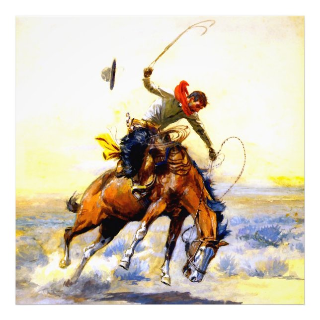 Impression Photo « The Bucker » Art occidental par Charles M Russel (Devant)