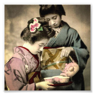 Impression Photo Thé pour deux Geisha dans le Vieux Japon Vintage j