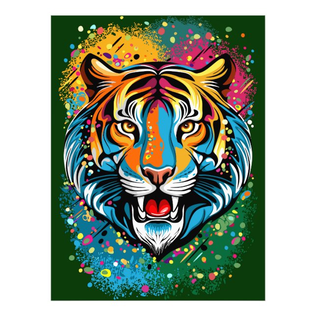 Impression Photo Tiger Head Rainbow colors paint stains (Devant)