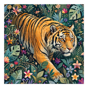 Impression Photo Tigre aux yeux ambre Feuillage de jungle fantastiq