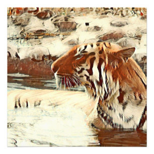 Impression Photo tigre de natation de couleur chaude
