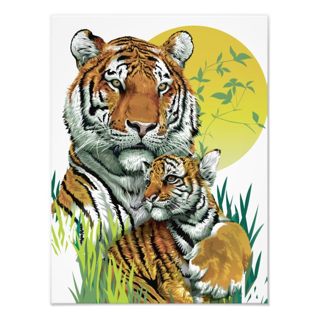 Impression Photo Tigre du Bengale avec son petit (Devant)