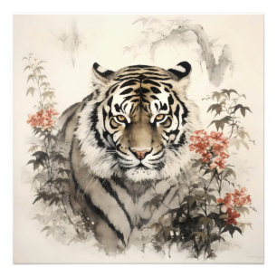 Impression Photo Tigre et fleurs