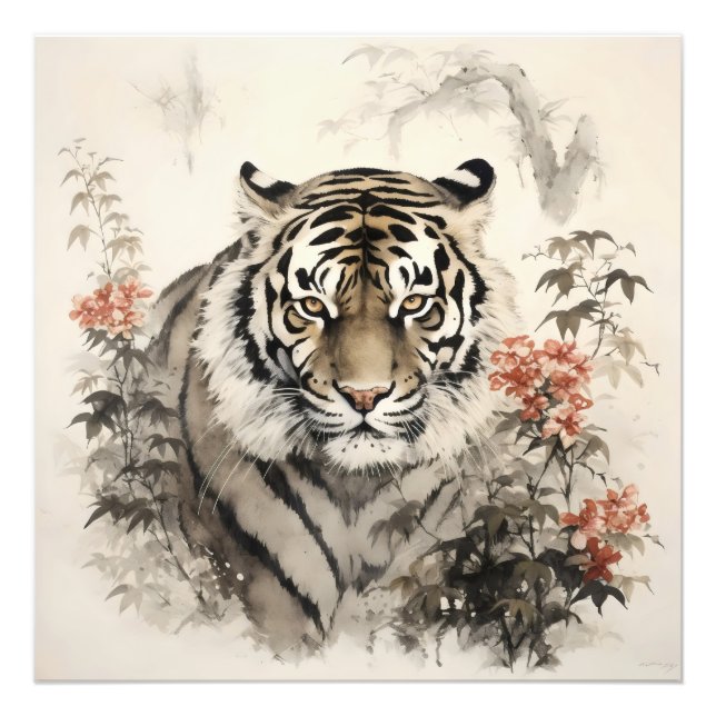 Impression Photo Tigre et fleurs (Devant)