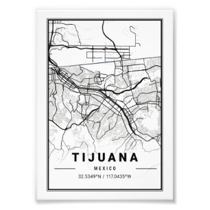 Impression Photo Tijuana - Carte de la ville ligue de Mexico