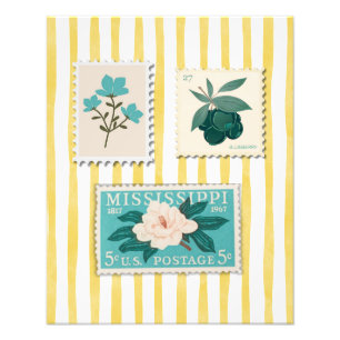 Impression Photo Timbre Postage vintage Cuisine Imprimer Bleu rét